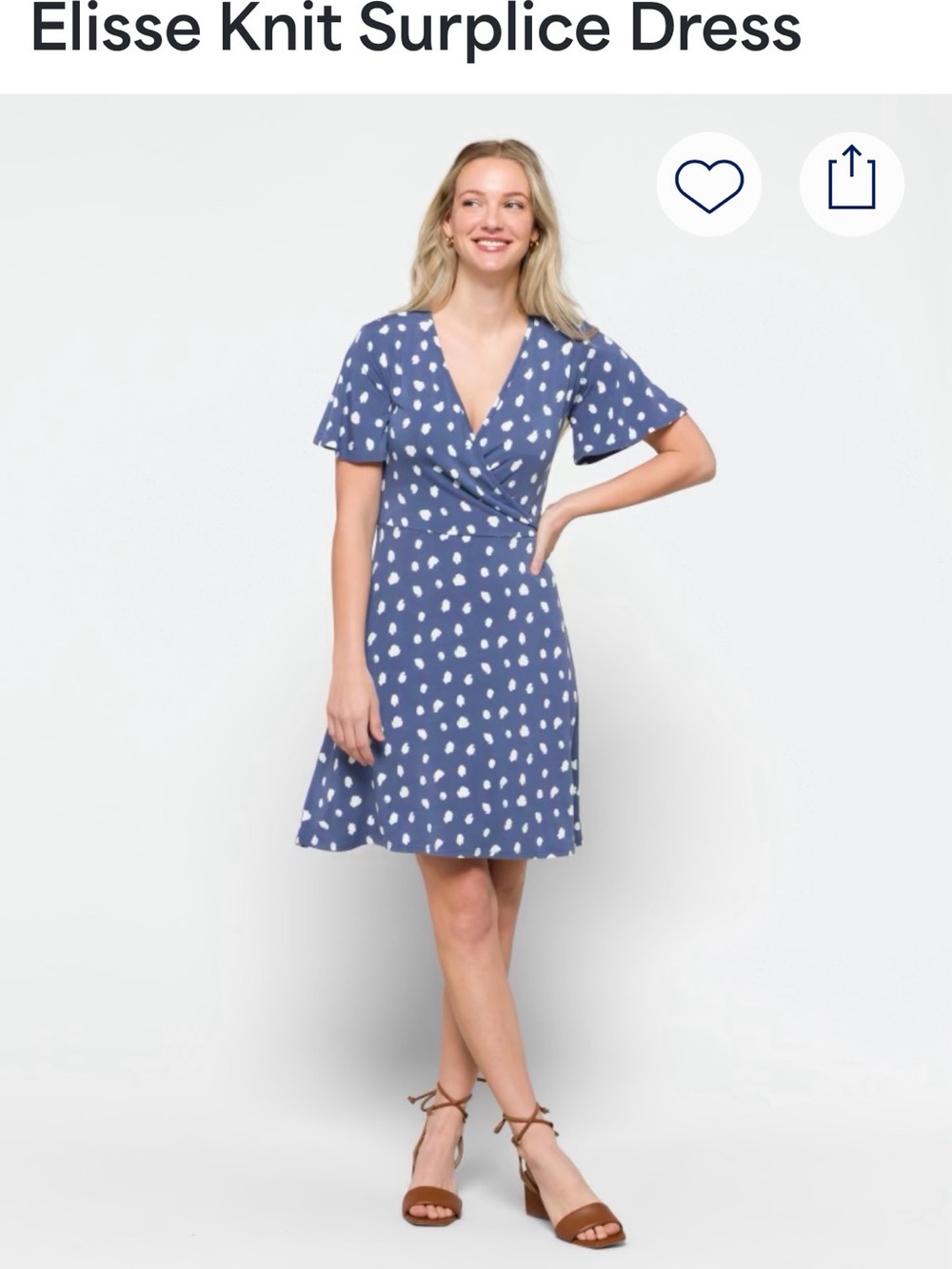 41 Hawthorn Blue Knit Surplice Dress with White Spots